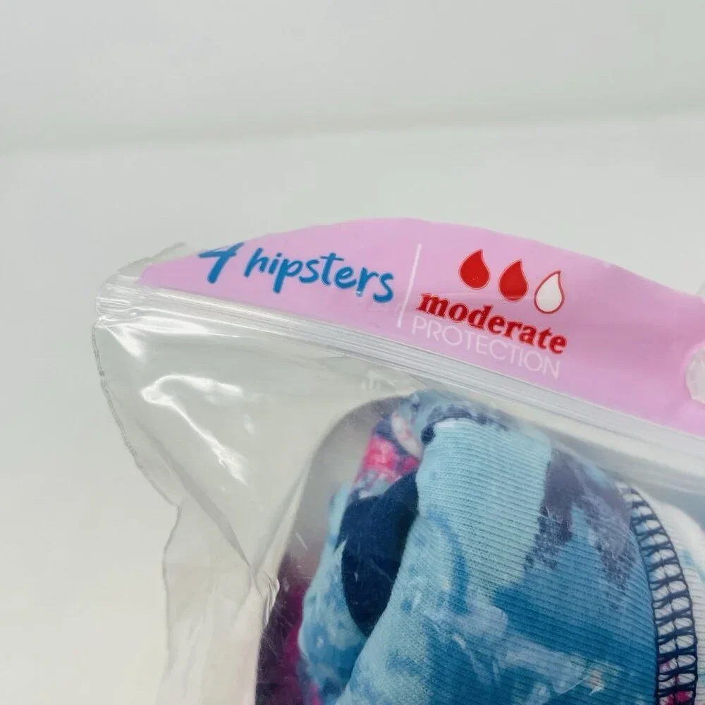 Hanes Girls Size 8 Tagless Hipster‎ Period Panty 4 Pack Moderate Protection 375